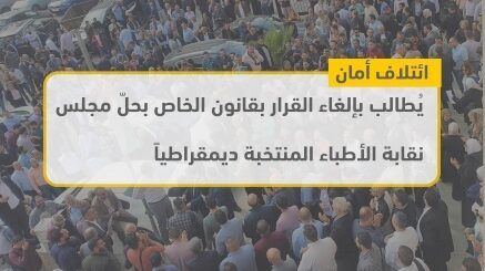 ائتلاف أمان يطالب بإلغاء القرار بقانون الخاص بحلّ مجلس نقابة الأطباء