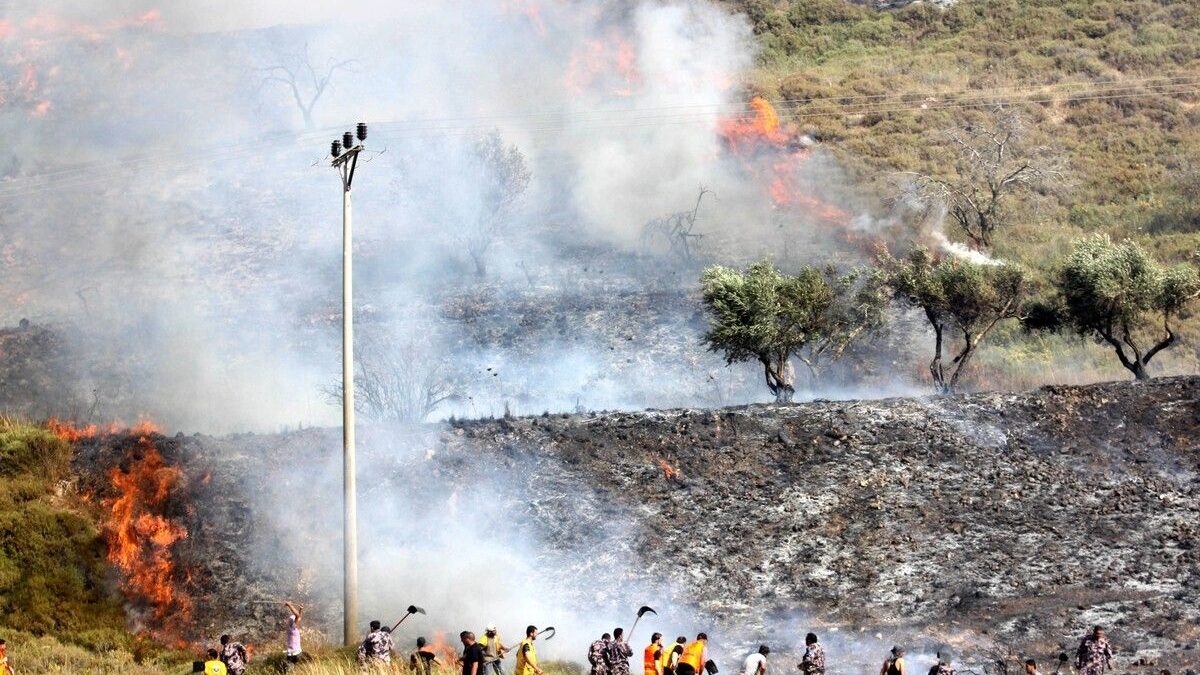 مستوطنون يضرمون النيران في أراضي بورين جنوب نابلس
