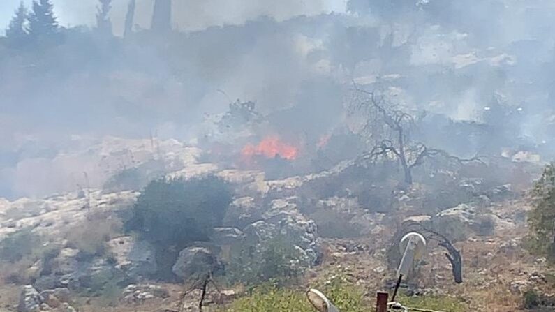 مستوطنون يحرقون أراضي في عين سامية قرب كفر مالك