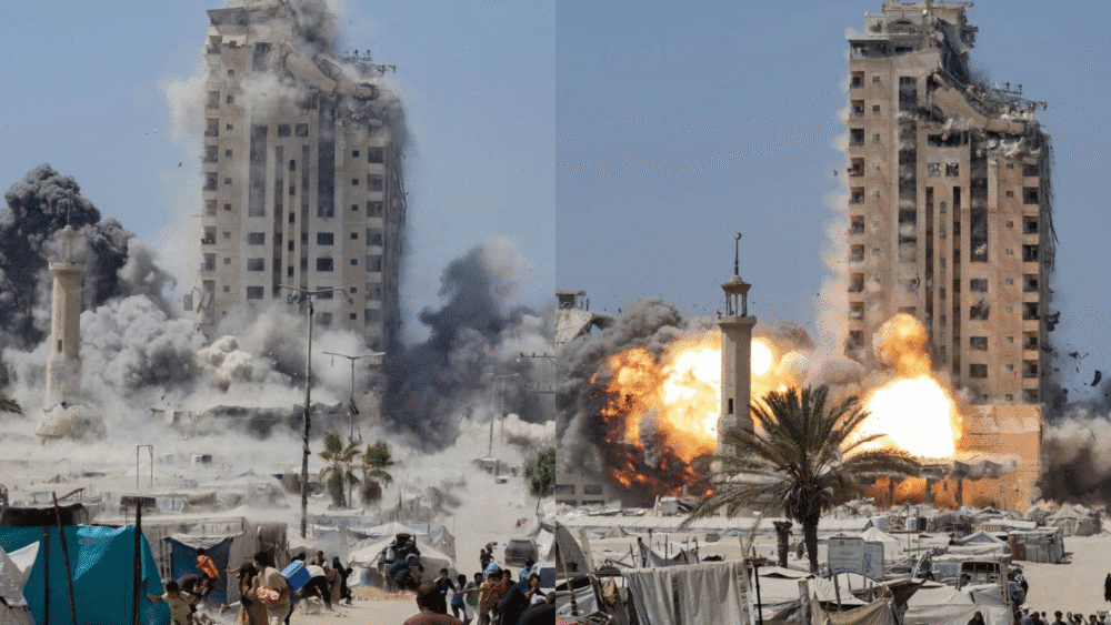 تدمير برج مشتهى أحد أكبر أبراج غزة بـ 6 صواريخ ثقيلة