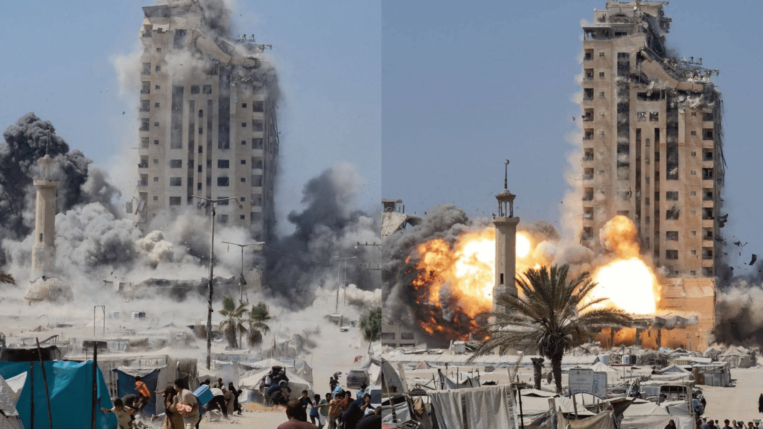 تدمير برج مشتهى أحد أكبر أبراج غزة بـ 6 صواريخ ثقيلة