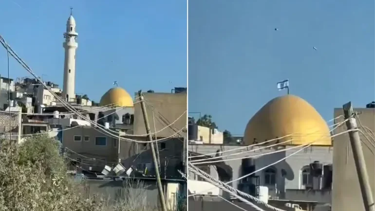 الاحتلال يرفع علمه فوق مئذنة مسجد أبو عبيدة في مخيم نور شمس شرق طولكرم